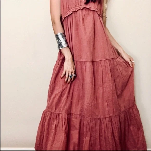 Rachel Zoe Boho V-neck Sleeveless Tiered Maxi Cotton Dress szS - Picture 4 of 13